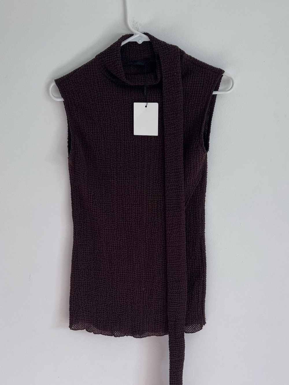 ZARA Brown Textured Knit Tie-Neck Vest NWT Size S